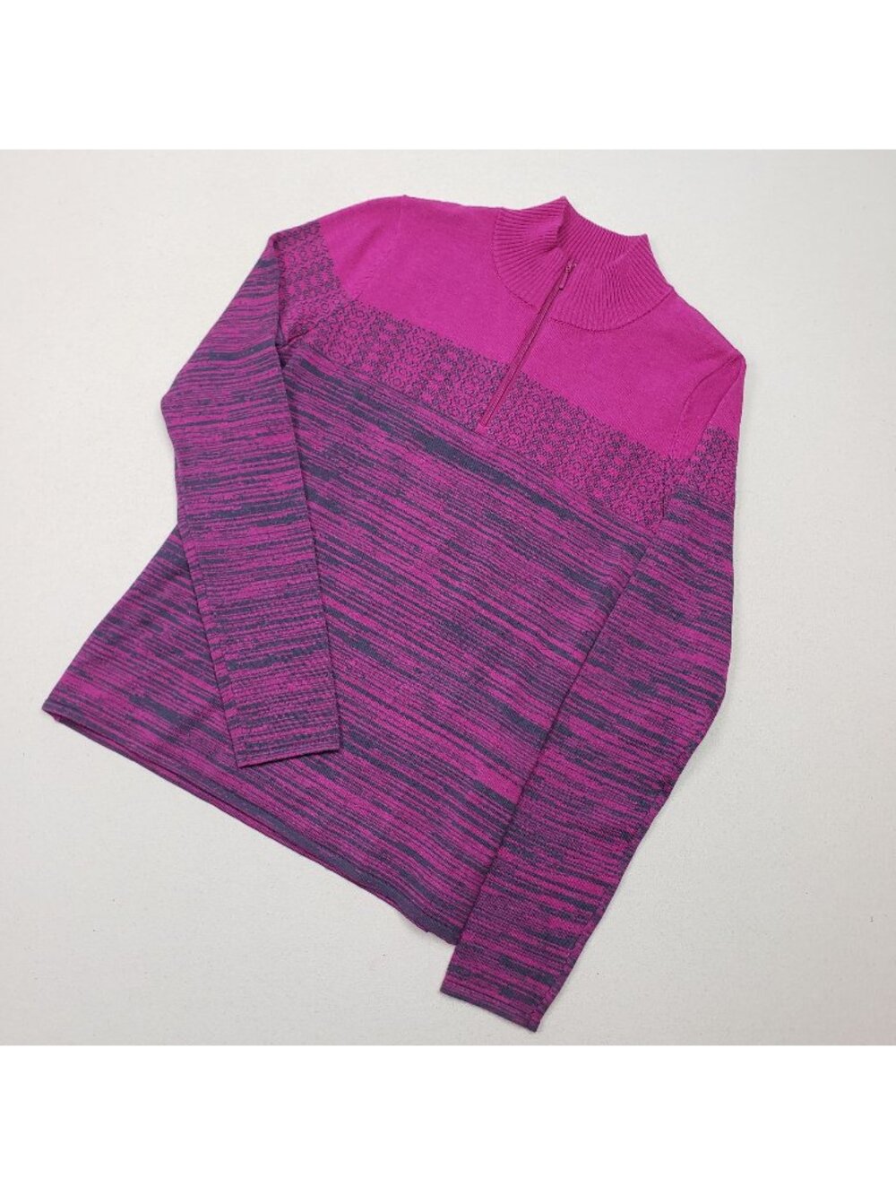 prAna Women's Rosalia Sweater 1/4 Zip Pullover Mock Neck Pink/Purple Sz S